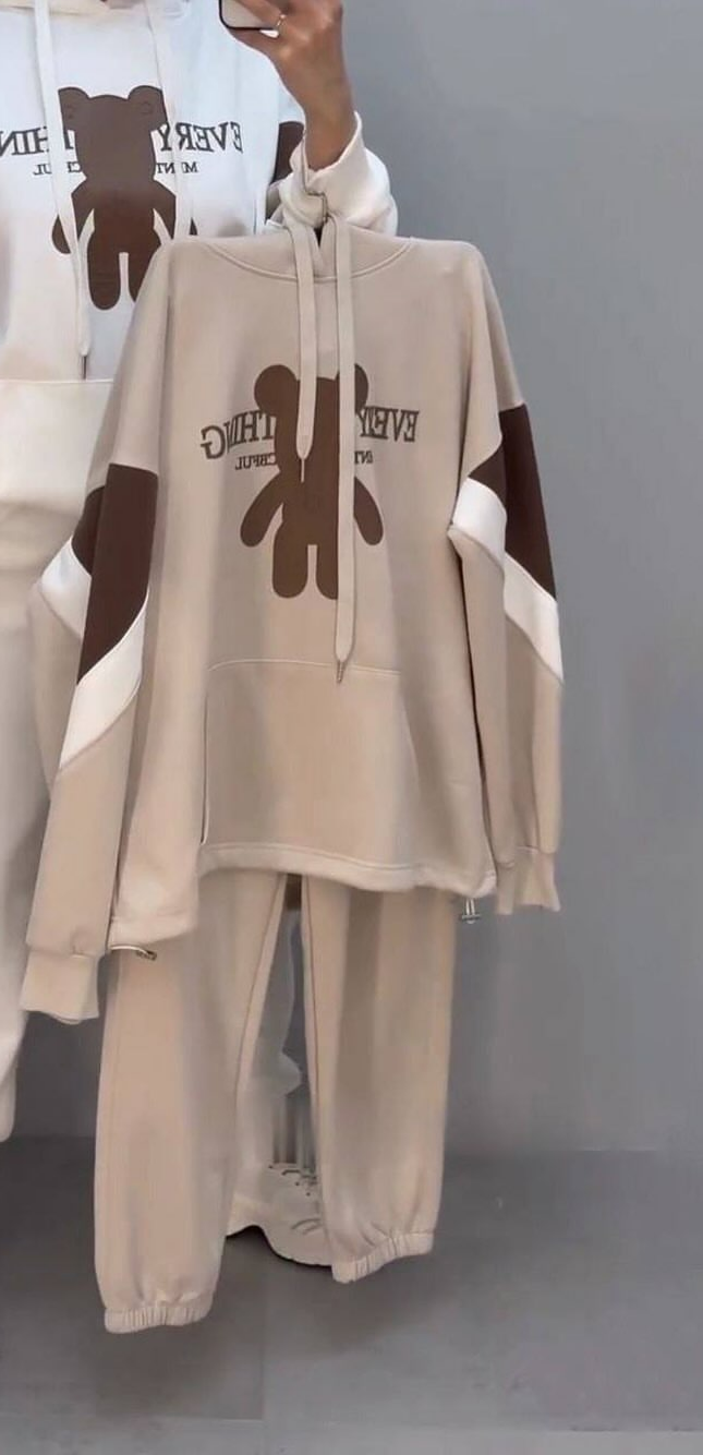 Conjunto de moletom folgado com capuz e blocos de cores