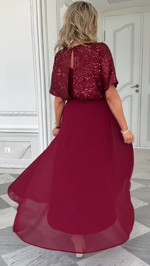 Conjunto de saia e blusa de manga curta com lantejoulas para mulheres