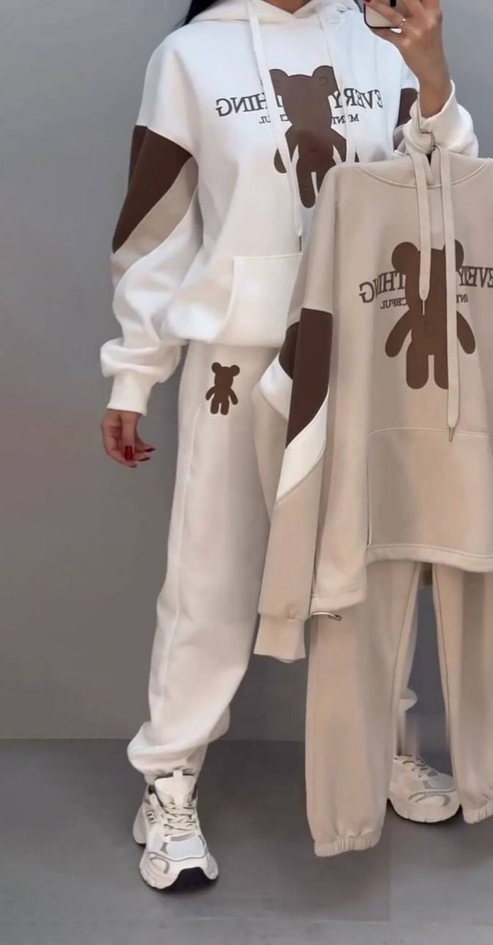 Conjunto de moletom folgado com capuz e blocos de cores