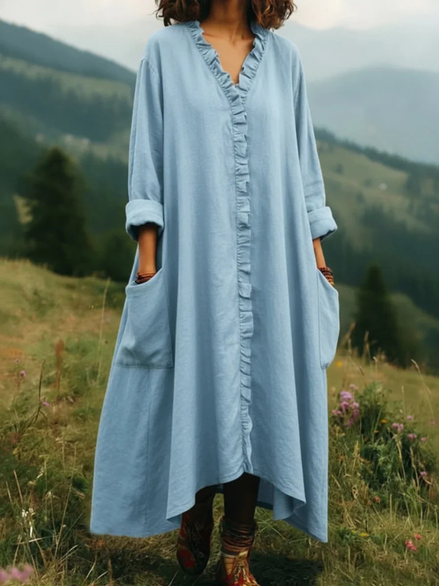 Vestido vintage em renda com decote em V e bainha irregular