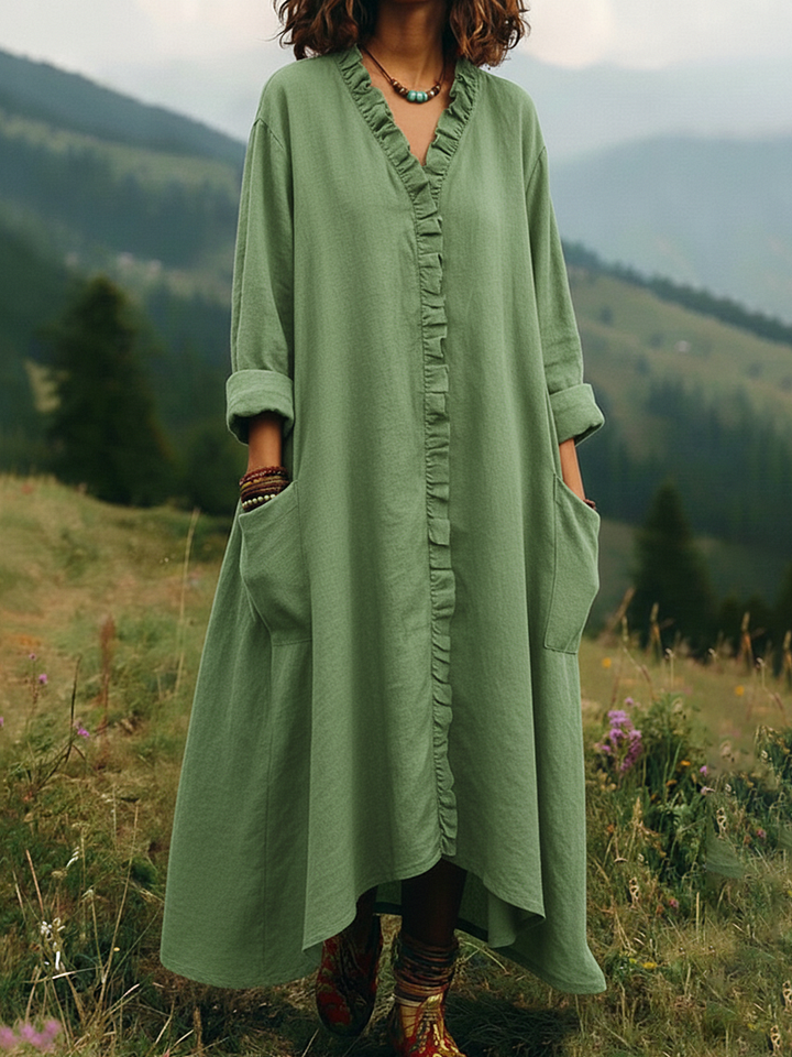 Vestido vintage em renda com decote em V e bainha irregular