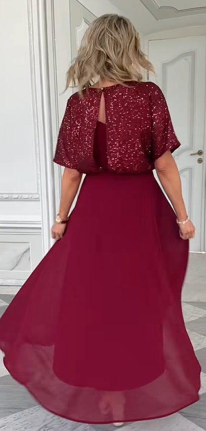 Conjunto de saia e blusa de manga curta com lantejoulas para mulheres