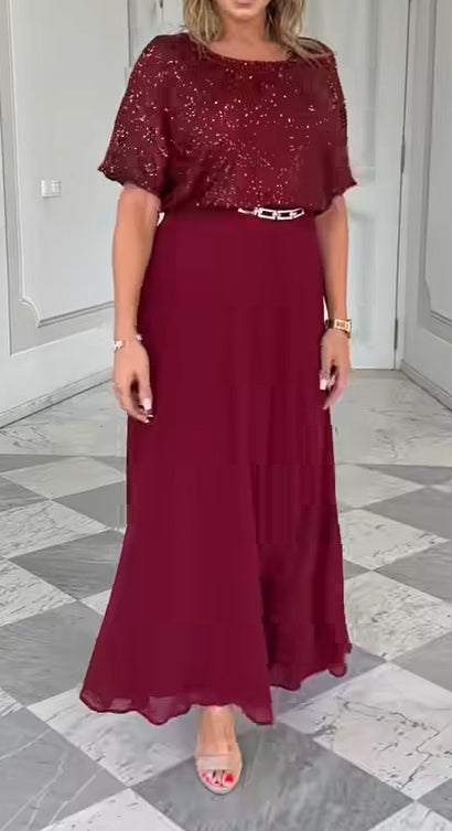 Conjunto de saia e blusa de manga curta com lantejoulas para mulheres