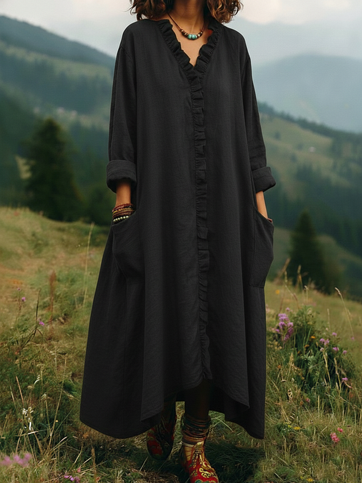 Vestido vintage em renda com decote em V e bainha irregular