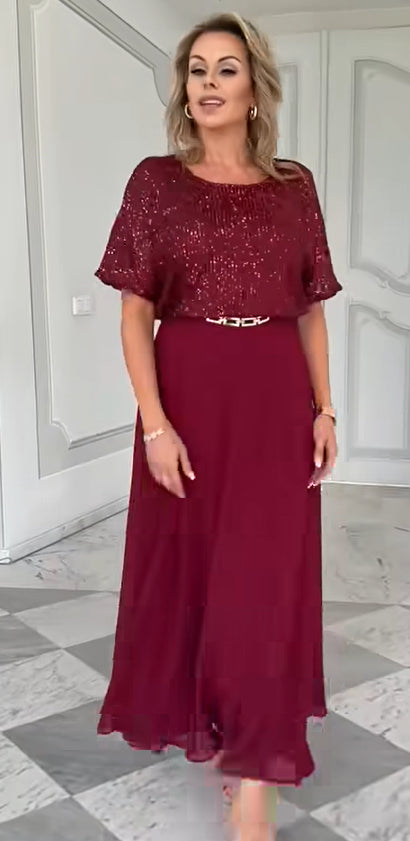 Conjunto de saia e blusa de manga curta com lantejoulas para mulheres