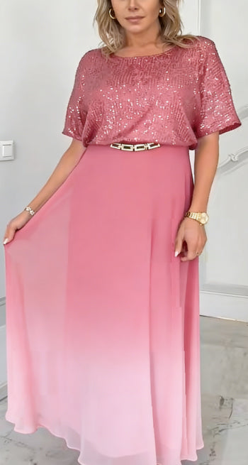 Conjunto de saia e blusa de manga curta com lantejoulas para mulheres