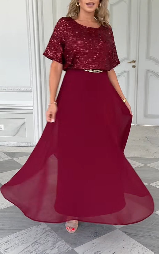 Conjunto de saia e blusa de manga curta com lantejoulas para mulheres